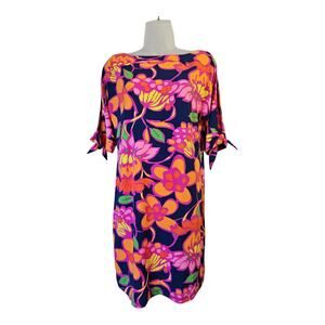 Trina Turk Retro Floral All Over Print Tie Sleeve Mini Dress Womens Size Small